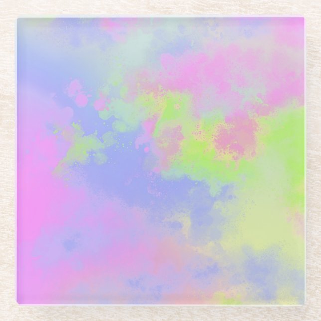 Rainbow  Paint Splatter Glass Coaster (Front)