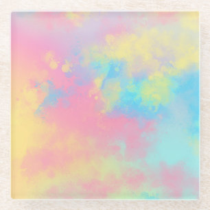 Rainbow  Paint Splatter Glass Coaster