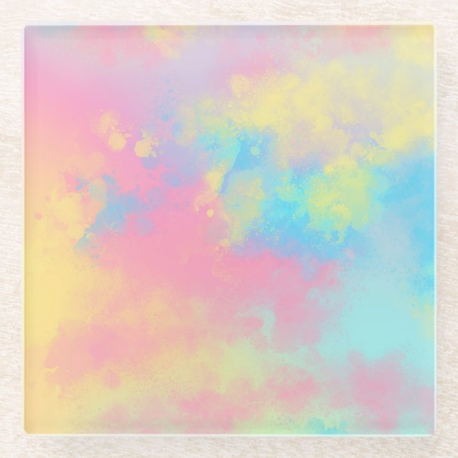 Rainbow  Paint Splatter Glass Coaster (Front)