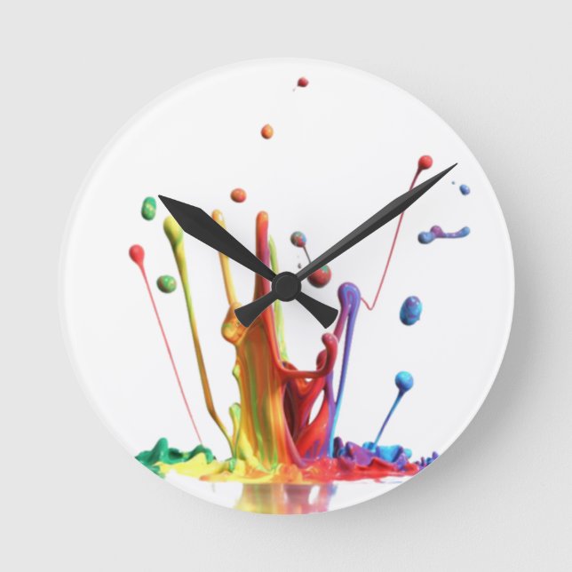 Rainbow Paint Splatter Round Clock (Front)