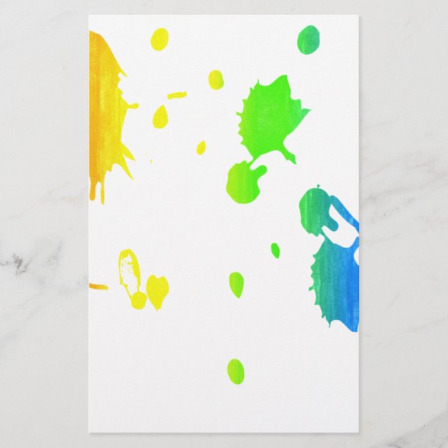 Rainbow paint-splatter stationery (Front)