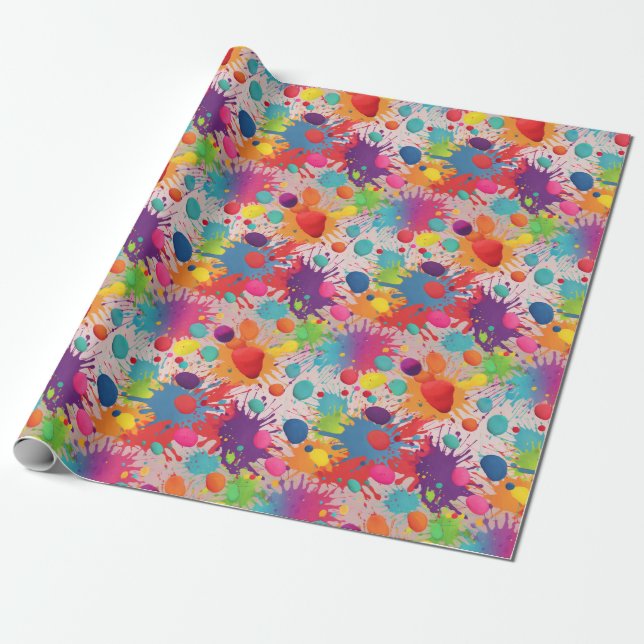 Rainbow paint splatter wrapping paper (Unrolled)