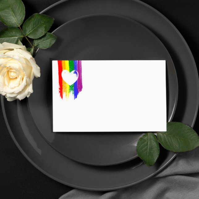 Rainbow Paint Strokes Heart Gay Wedding Place Card (Creator Uploaded)