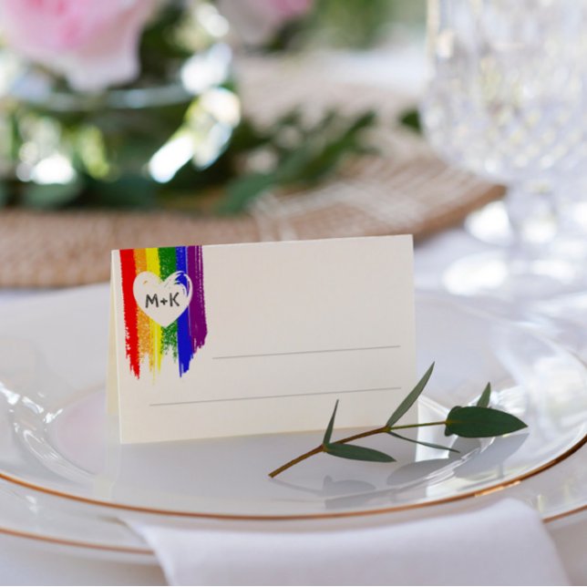 Rainbow Paint Strokes Heart Initials Gay Wedding (Creator Uploaded)
