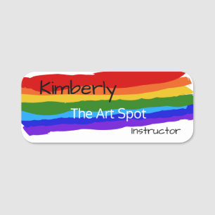 Rainbow Paint Strokes Name Tag