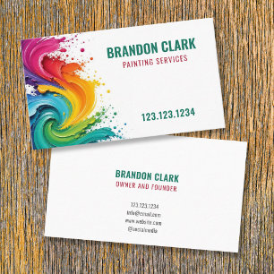Rainbow Paint Swirl Splash Painting Company Business Card