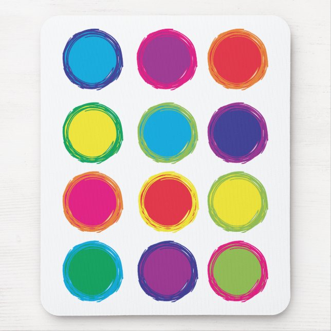 Rainbow Painted Circle Blue Pink Yellow Orange Mouse Mat (Front)