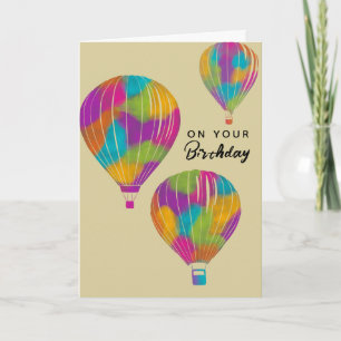 Rainbow Painted Hot Air Balloons Birthday Holiday Card
