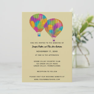 Rainbow Painted Hot Air Balloons Custom Wedding Invitation