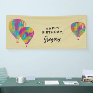 Rainbow Painted Hot Air Balloons Personalised Banner