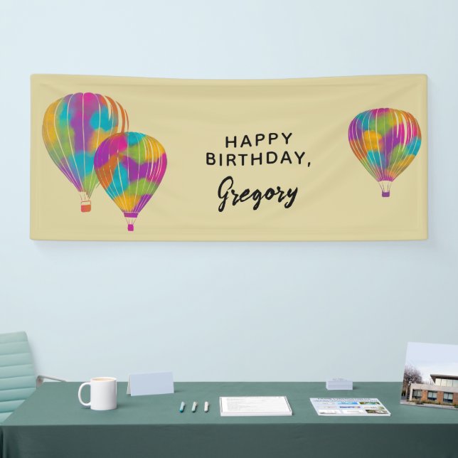 Rainbow Painted Hot Air Balloons Personalised Banner (Tradeshow)