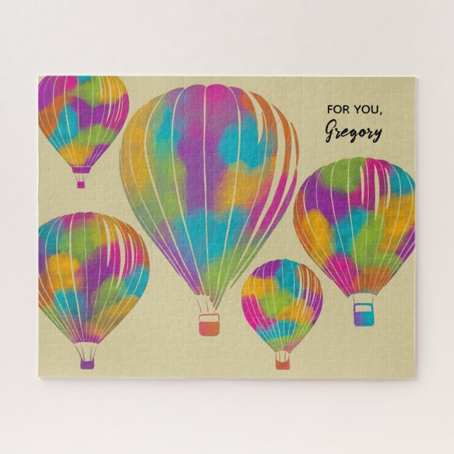 Rainbow Painted Hot Air Balloons Personalised Jigsaw Puzzle (Horizontal)