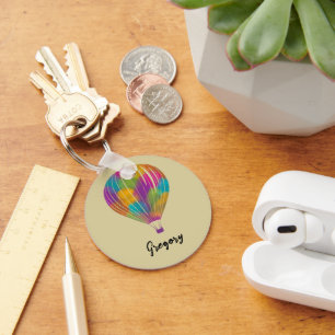 Rainbow Painted Hot Air Balloons Personalised Key Ring