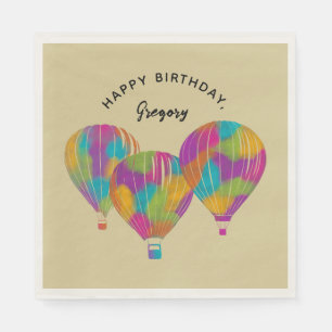 Rainbow Painted Hot Air Balloons Personalised Napkin