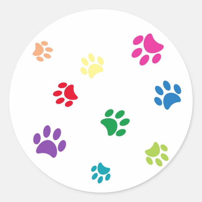 Rainbow Painted Paw Prints Classic Round Sticker (Front)