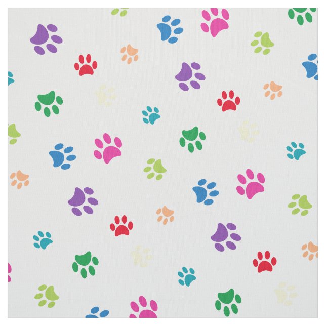 Rainbow Painted Paw Prints on White Fabric (Swatch)