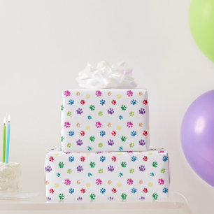 Rainbow Painted Paw Prints Wrapping Paper