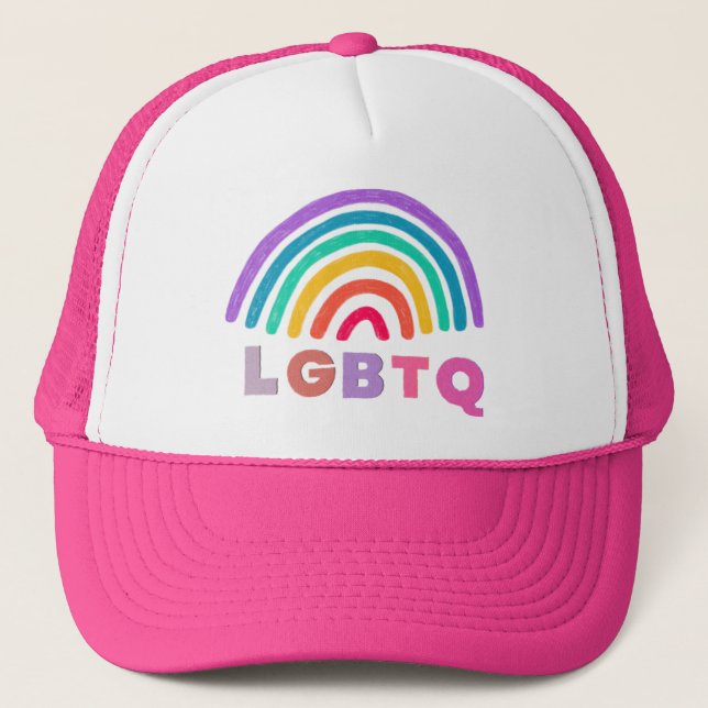 Rainbow painted with LGBTQ lettering Trucker Hat (Front)
