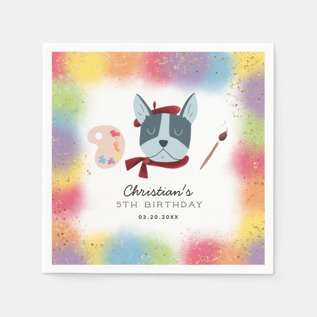 Rainbow Painting Party Puppy Dog Birthday Napkin (Front)
