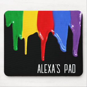 Rainbow Paints Drips with Personal Name Mouse Mat