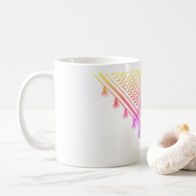 Rainbow Palestinian Keffiyeh Coffee Mug (With Donut)