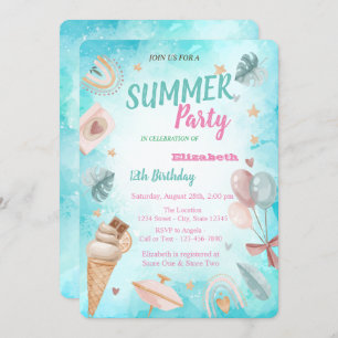 Rainbow,Palm Leaf,Balloons Birthday Party  Invitation