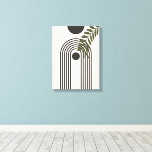 Rainbow Palm Leaf Sun, Boho Abstract Geometric Art Canvas Print