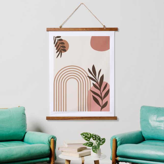 Rainbow Palm Leaf Sun, Boho Abstract Geometric Art Hanging Tapestry (Living Room)