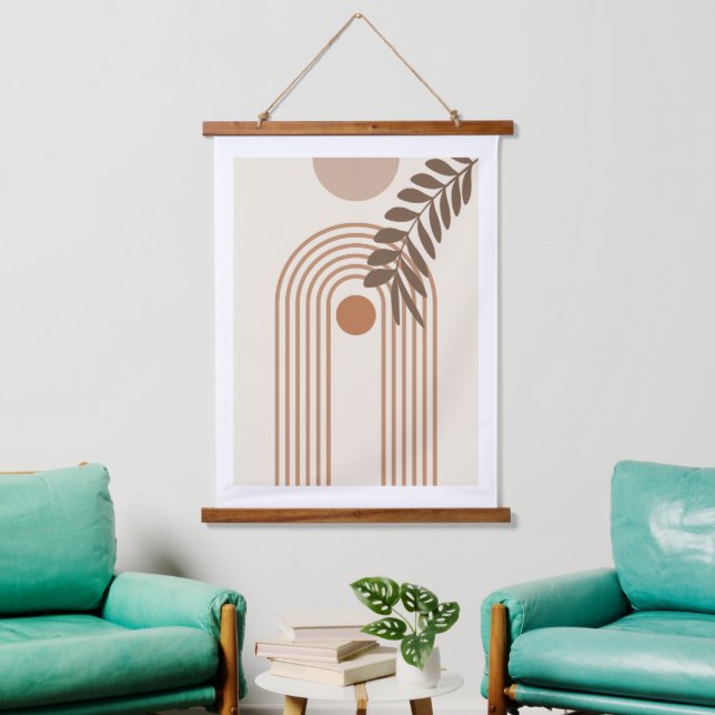 Rainbow Palm Leaf Sun, Boho Abstract Geometric Art Hanging Tapestry (Living Room)