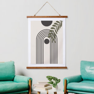 Rainbow Palm Leaf Sun, Boho Abstract Geometric Art Hanging Tapestry
