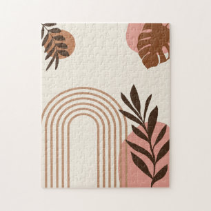 Rainbow Palm Leaf Sun, Boho Abstract Geometric Art Jigsaw Puzzle