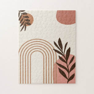Rainbow Palm Leaf Sun, Boho Abstract Geometric Art Jigsaw Puzzle