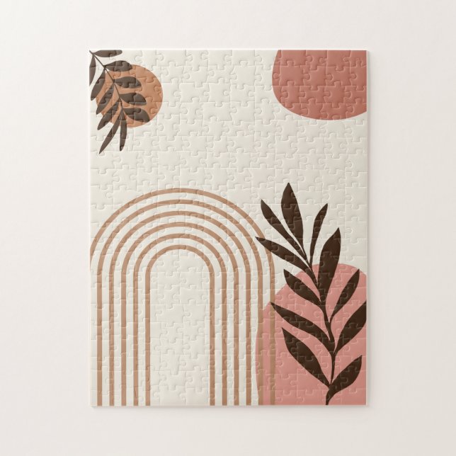 Rainbow Palm Leaf Sun, Boho Abstract Geometric Art Jigsaw Puzzle (Vertical)