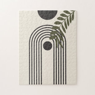 Rainbow Palm Leaf Sun, Boho Abstract Geometric Art Jigsaw Puzzle