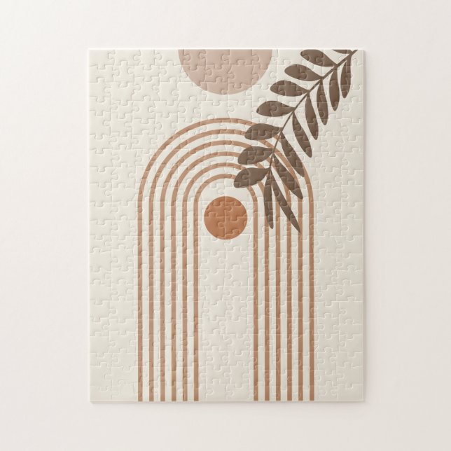 Rainbow Palm Leaf Sun, Boho Abstract Geometric Art Jigsaw Puzzle (Vertical)