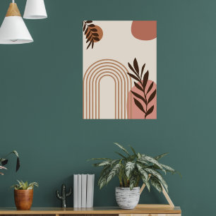 Rainbow Palm Leaf Sun, Boho Abstract Geometric Art Poster