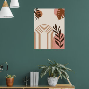 Rainbow Palm Leaf Sun, Boho Abstract Geometric Art Poster