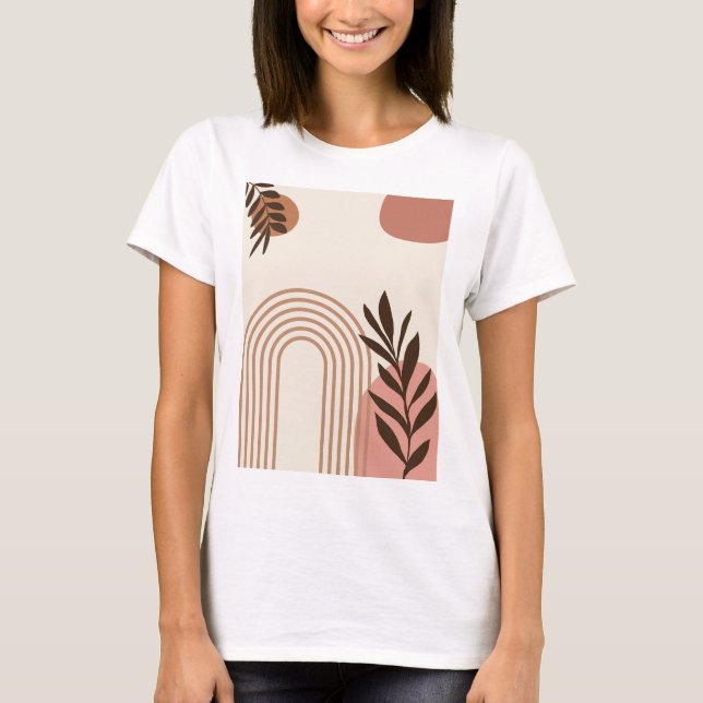 Rainbow Palm Leaf Sun, Boho Abstract Geometric Art T-Shirt (Front)