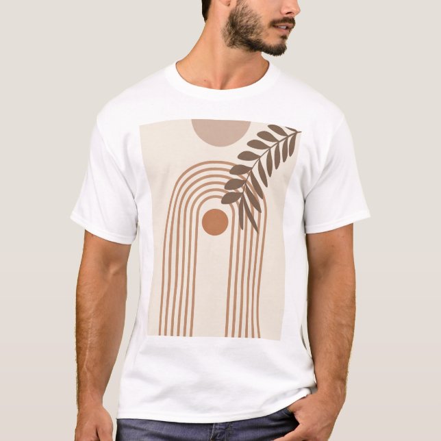 Rainbow Palm Leaf Sun, Boho Abstract Geometric Art T-Shirt (Front)