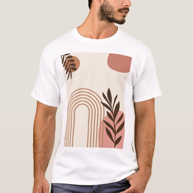 Rainbow Palm Leaf Sun, Boho Abstract Geometric Art T-Shirt (Front)