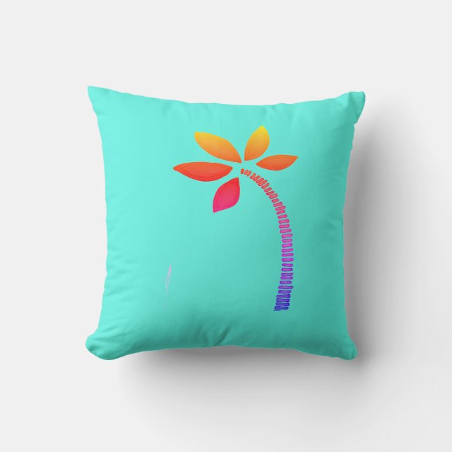 Rainbow palm tree drawing with blue background cushion (Front)