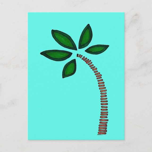 Rainbow palm tree drawing with blue background holiday postcard (Front)