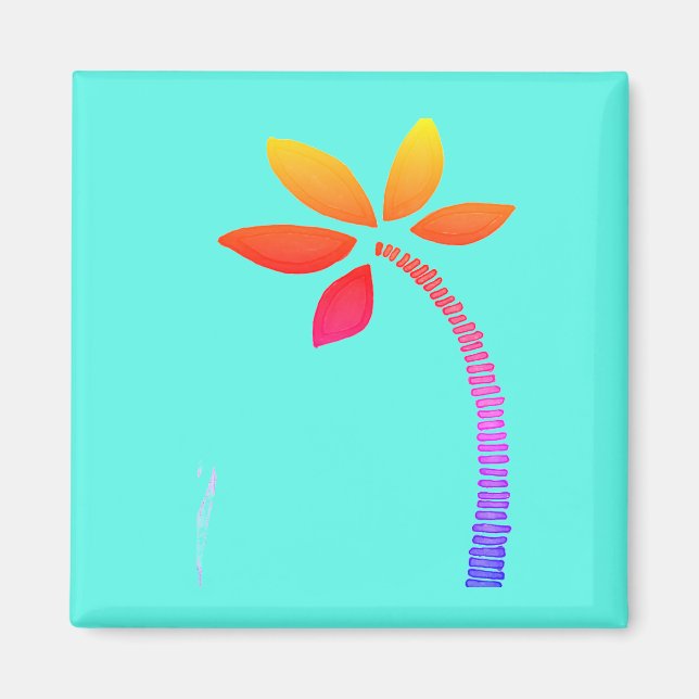 Rainbow palm tree drawing with blue background magnet (Front)