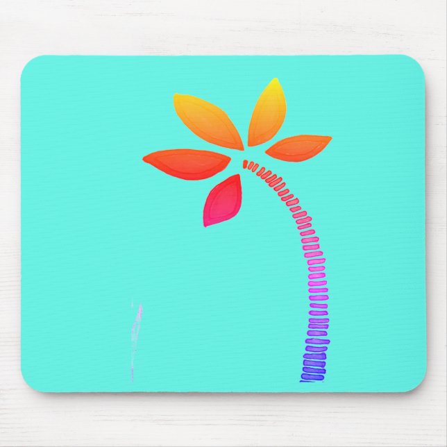 Rainbow palm tree drawing with blue background mouse mat (Front)
