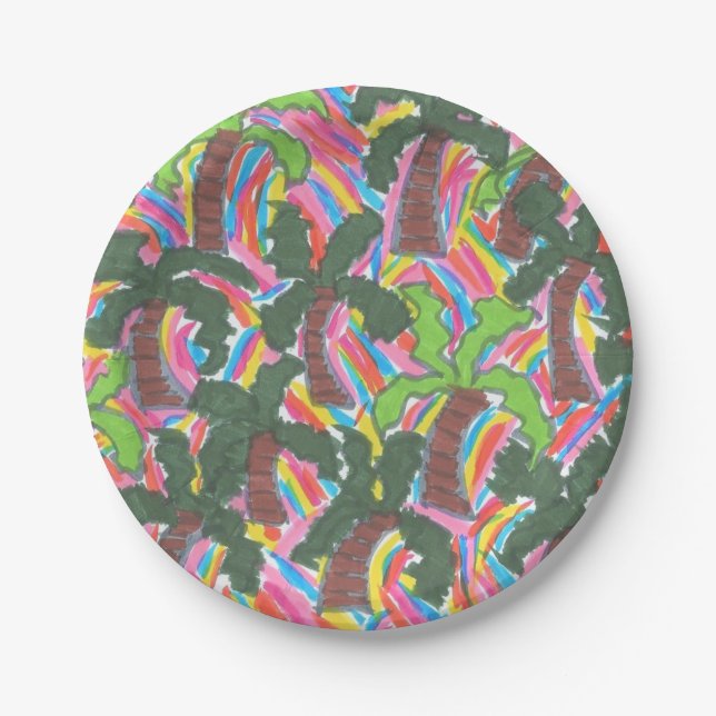 Rainbow Palm Tree Print Paper Plates (Front)