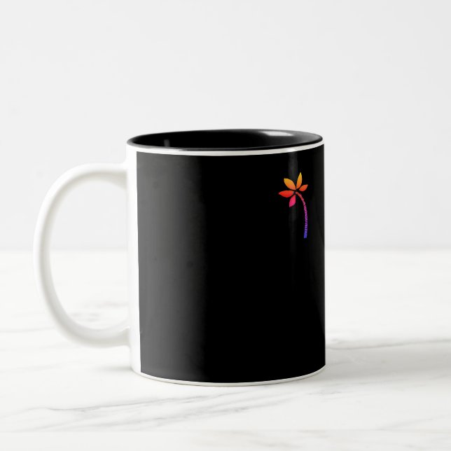 Rainbow palm tree with black background Two-Tone coffee mug (Left)