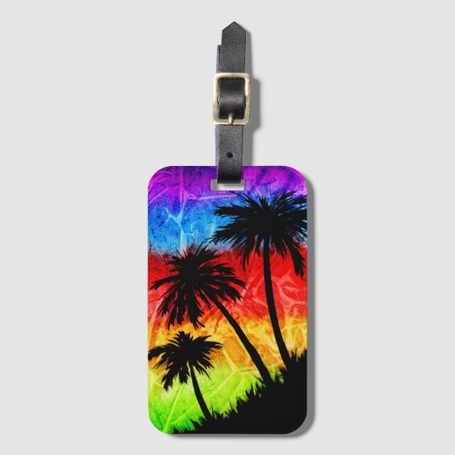 Rainbow Palm Trees Luggage Tag (Front Vertical)