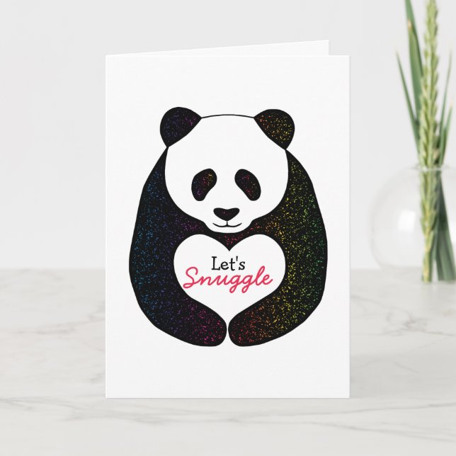 Rainbow Panda Heart Let's Snuggle Valentine's Card (Front)