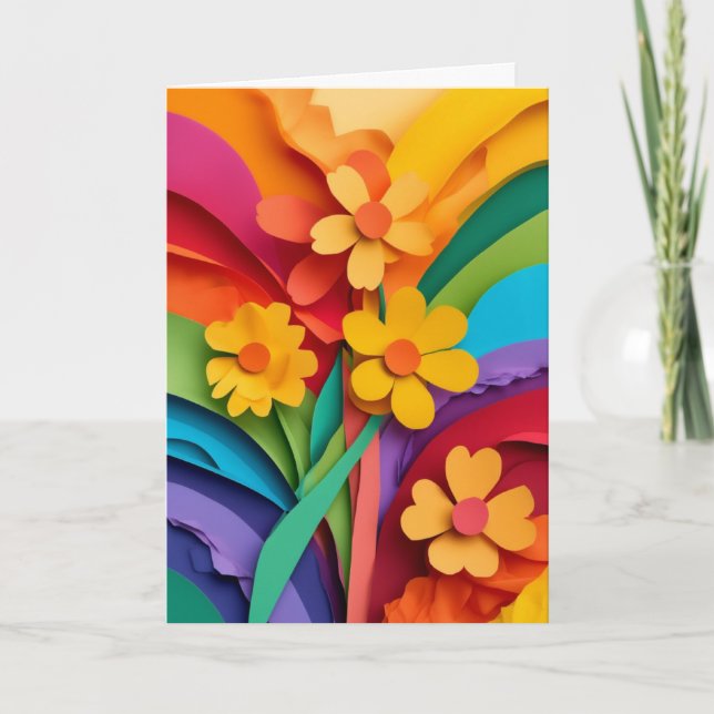 Rainbow Paper Cutout Bouquet Card (Front)