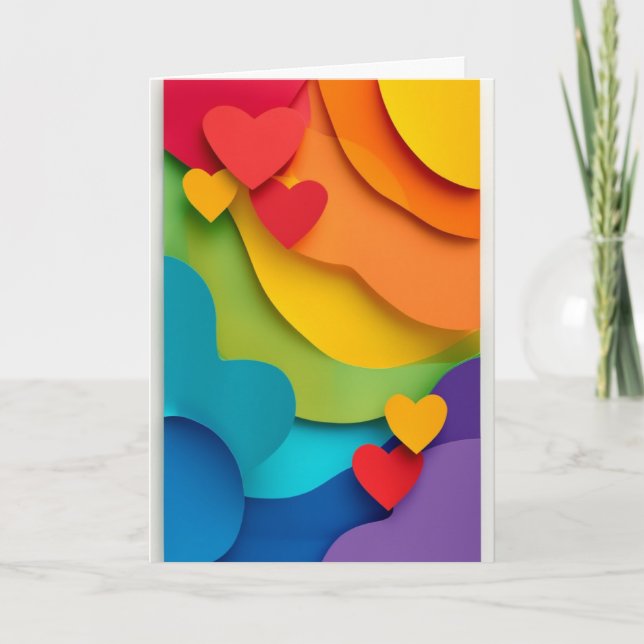 Rainbow Paper Cutout Hearts Card (Front)